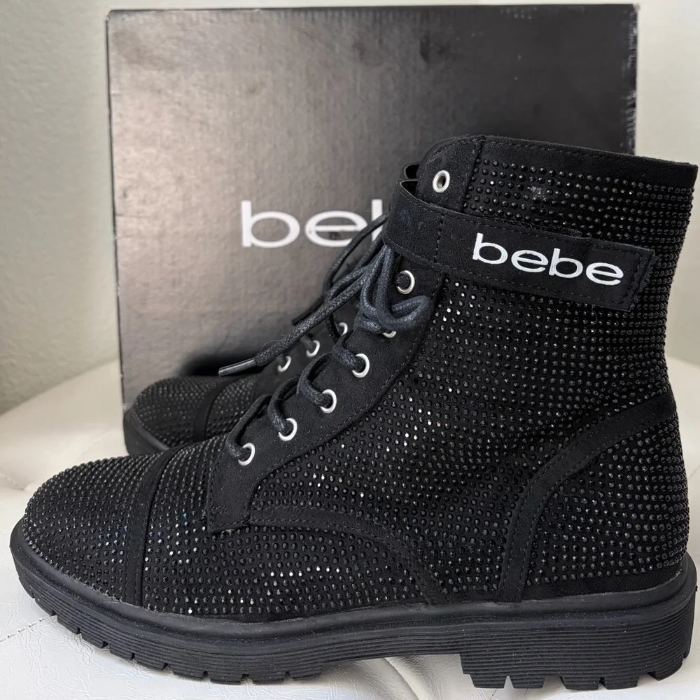 Bebe Dayani-J Crystal Combat Boots in Black - Picture 1 of 5
